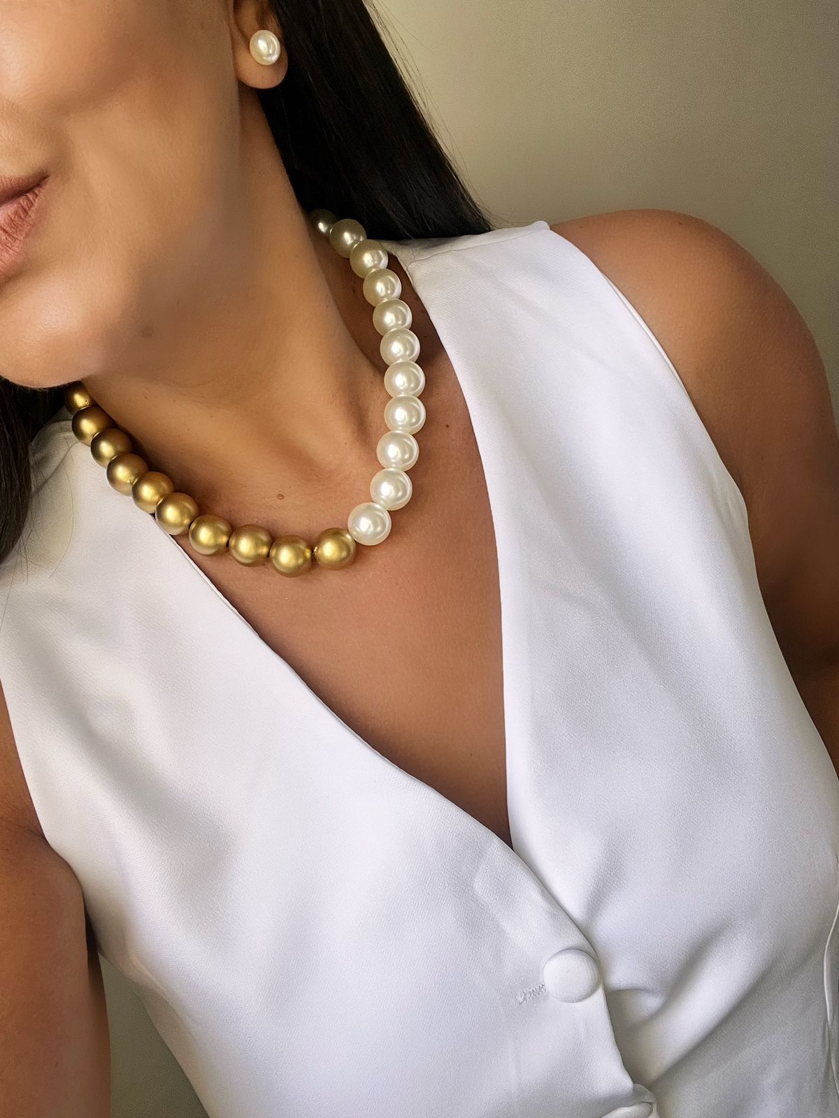 Colar Mesclado Dourado com Pérola
