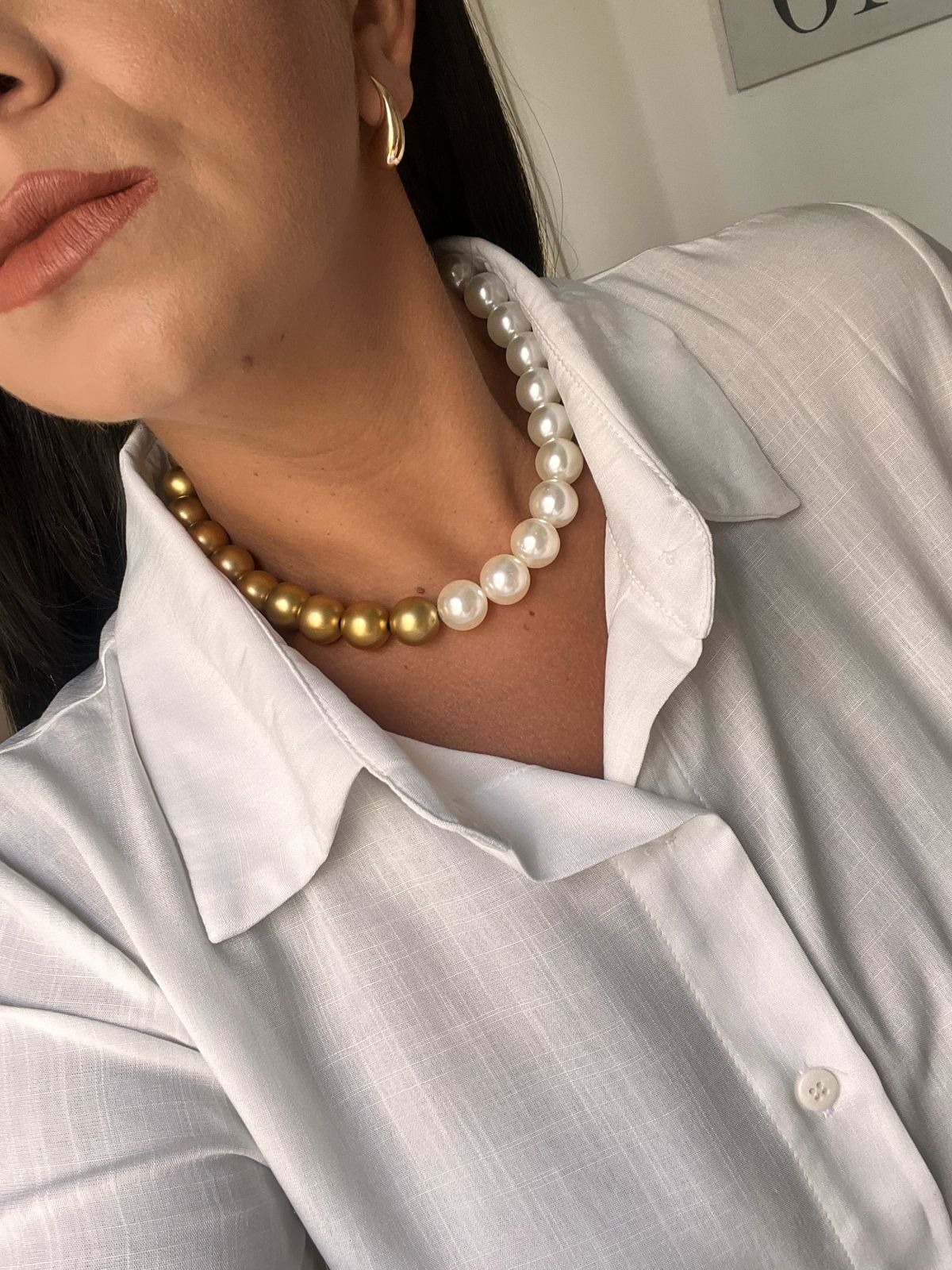 Colar Mesclado Dourado com Pérola - Imagem 2