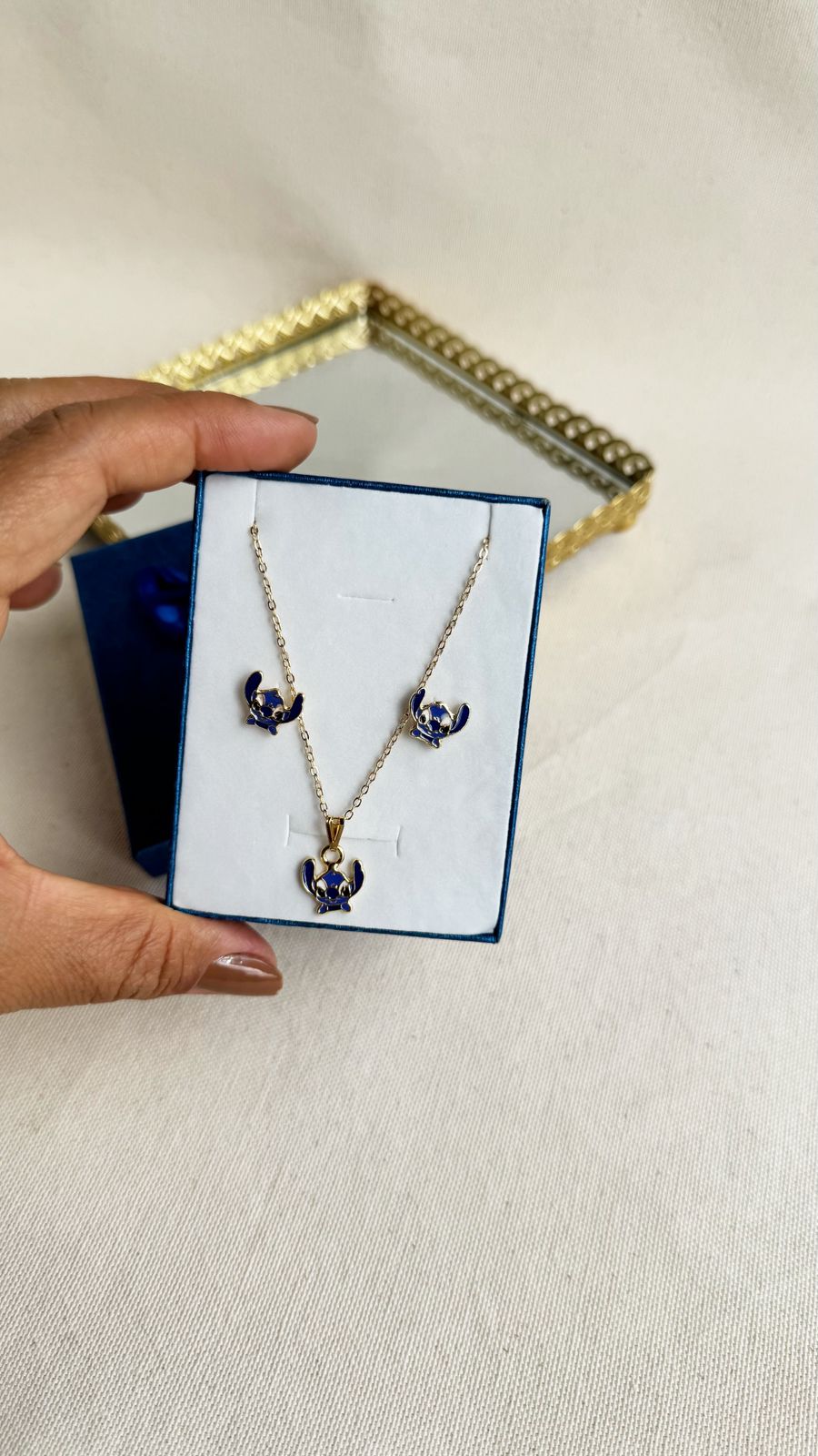 Conjunto Colar e Brinco Stitch Azul - Imagem 2