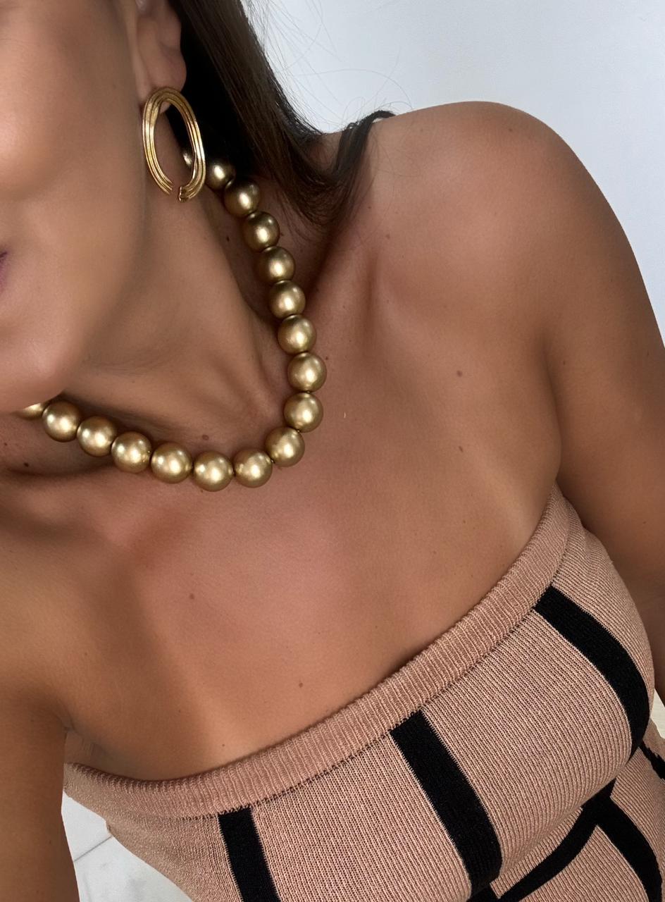 Colar de Bola Dourado Vintage