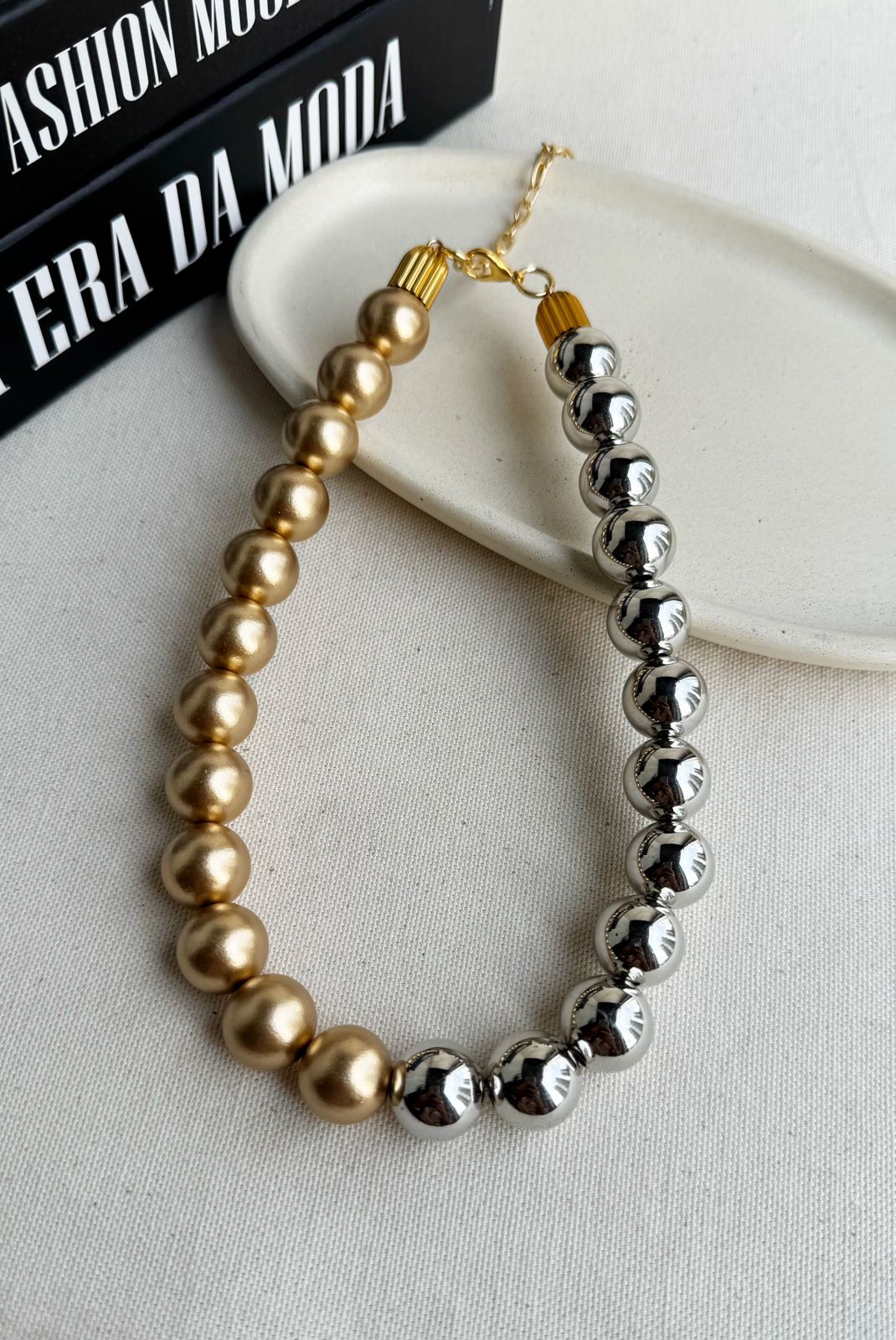 Colar Esferas Prata com Dourado - Imagem 2