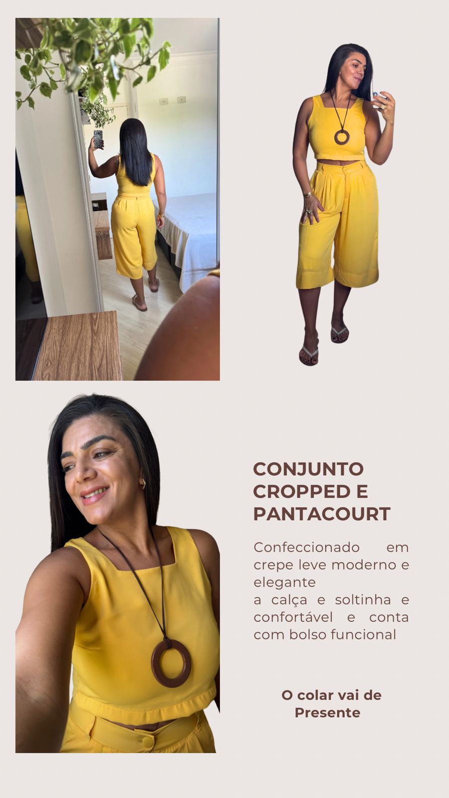 Conjunto Feminino em Crepe Cropped e Pantacourt - Imagem 2