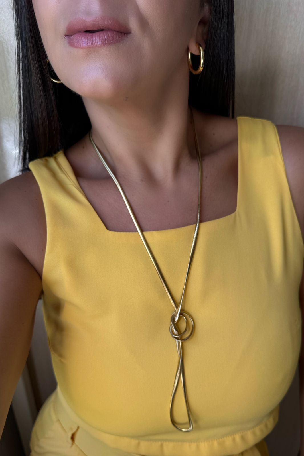 Colar Aço Inox Longo Dourado Minimalista - Imagem 2